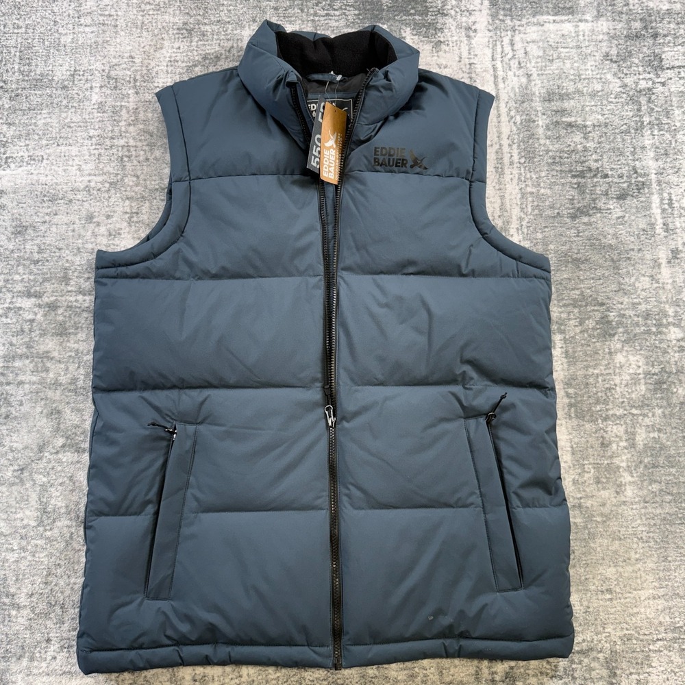Eddie Bauer Essential Down Vest Mens Large Tall Storm Blue 550 Fill Puffer NEW